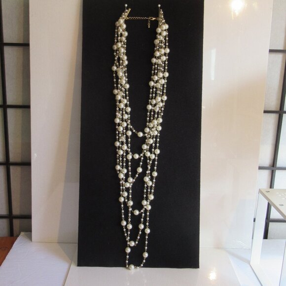 6 Strands, Champagne Pearl Necklace, Gold, 20" Long, Luxury, Faux, - Picture 8 of 14